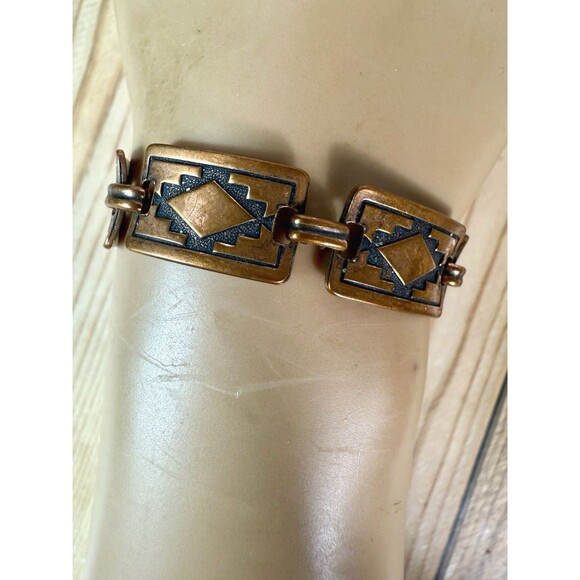 Estate Jewelry - Vintage Southwestern Native American Copper Tribal Panel Link Bracelet